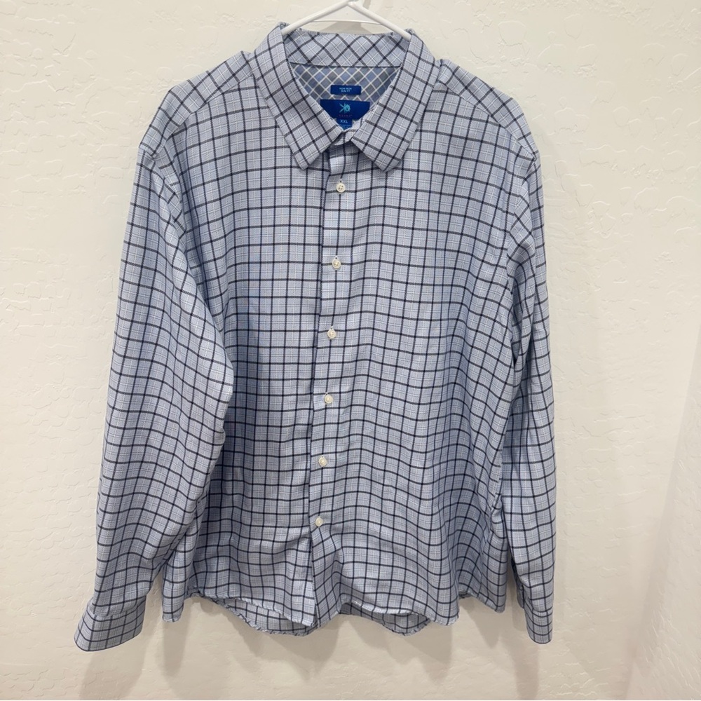 Egara Blue Checkered Shirt Mens XXL Plaid Button Front Business Casual Office